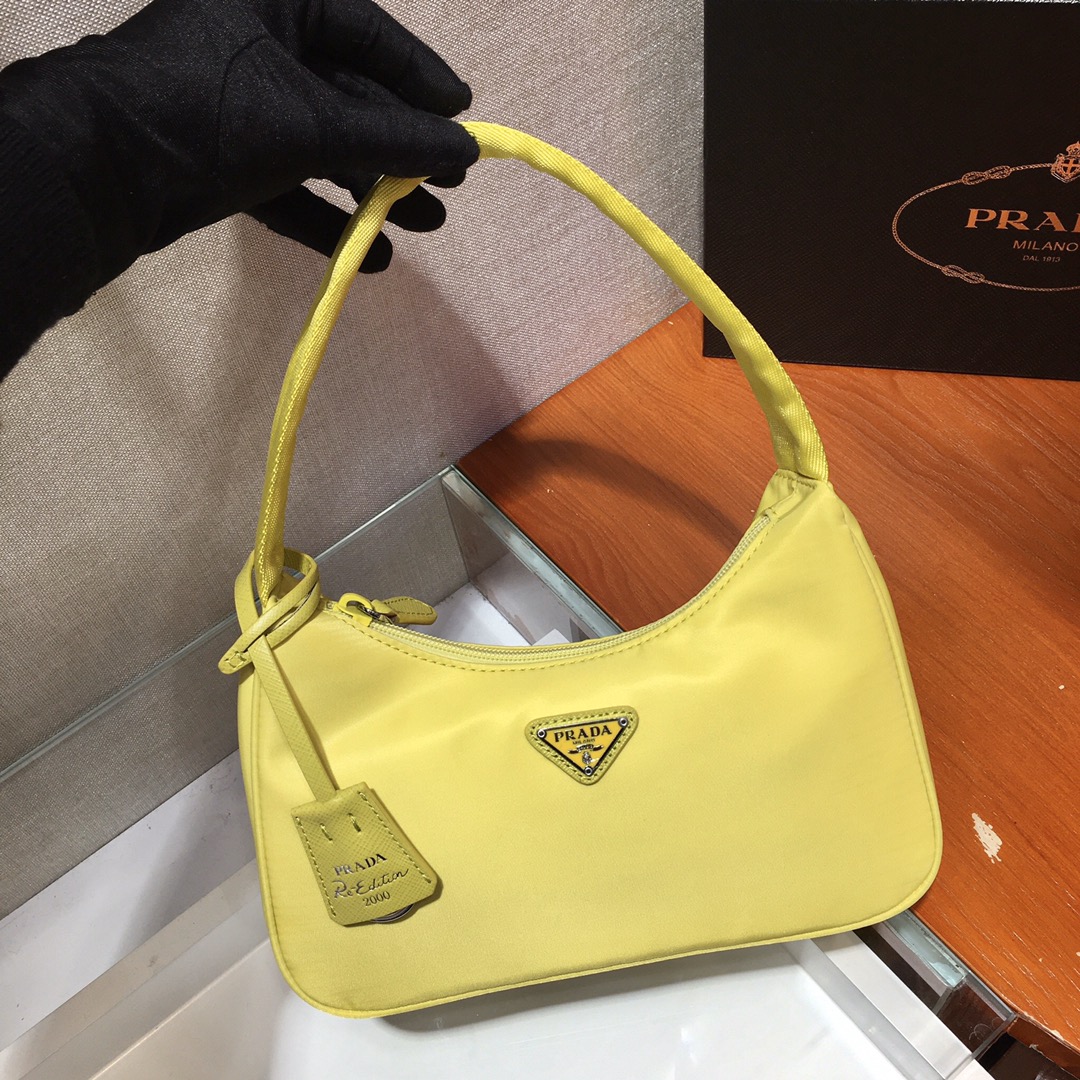 Prada Mini Re Nylon Re Edition 2000 Hobo Bag Handbag Lemon Yellow 1NE515